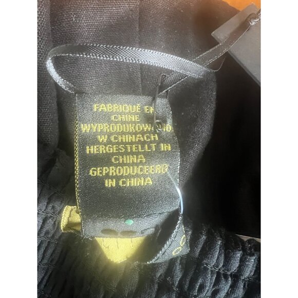 House Of Harlow Black Halter Smocked Linen Blend Bubble Hem Mini Dress Large - Picture 7 of 14